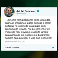 Bolsonaro critica la legalizzazione dell’aborto in Argentina